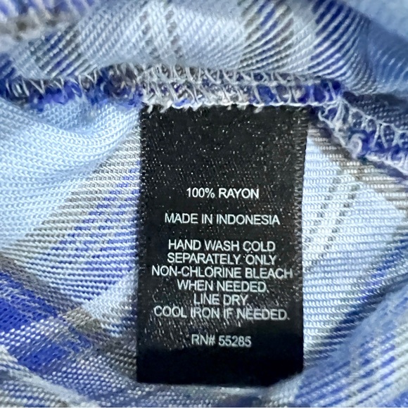 Express Periwinkle Blue Plaid Elastic Neckline Off The Shoulder Blouse Size XS - Picture 6 of 8